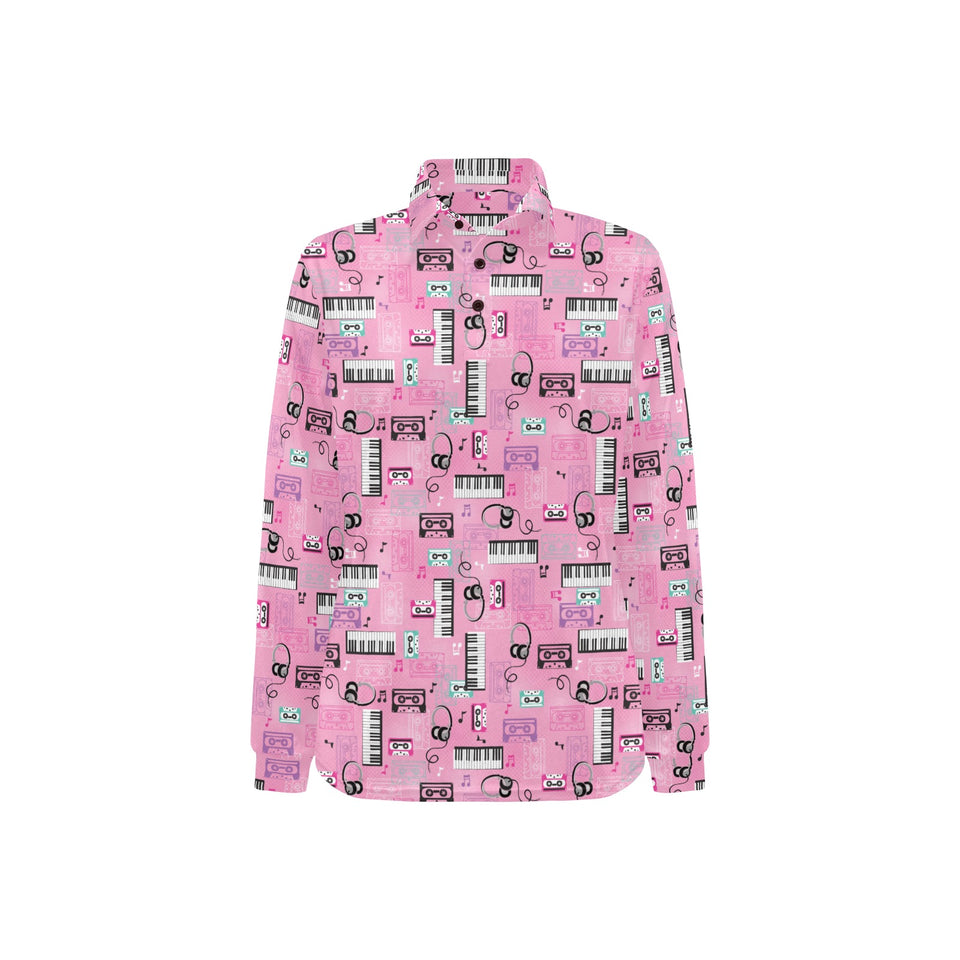 Piano Pattern Print Design 01 Women's Long Sleeve Polo Shirt