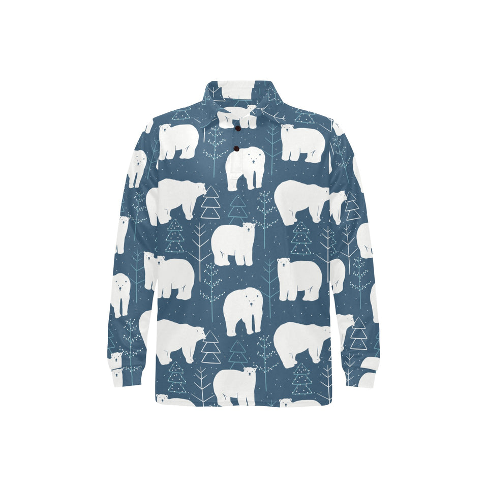polar bear mother her child pattern Men's Long Sleeve Polo Shirt