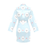 White cute pomeranian pattern Women's Long Sleeve Belted Night Robe