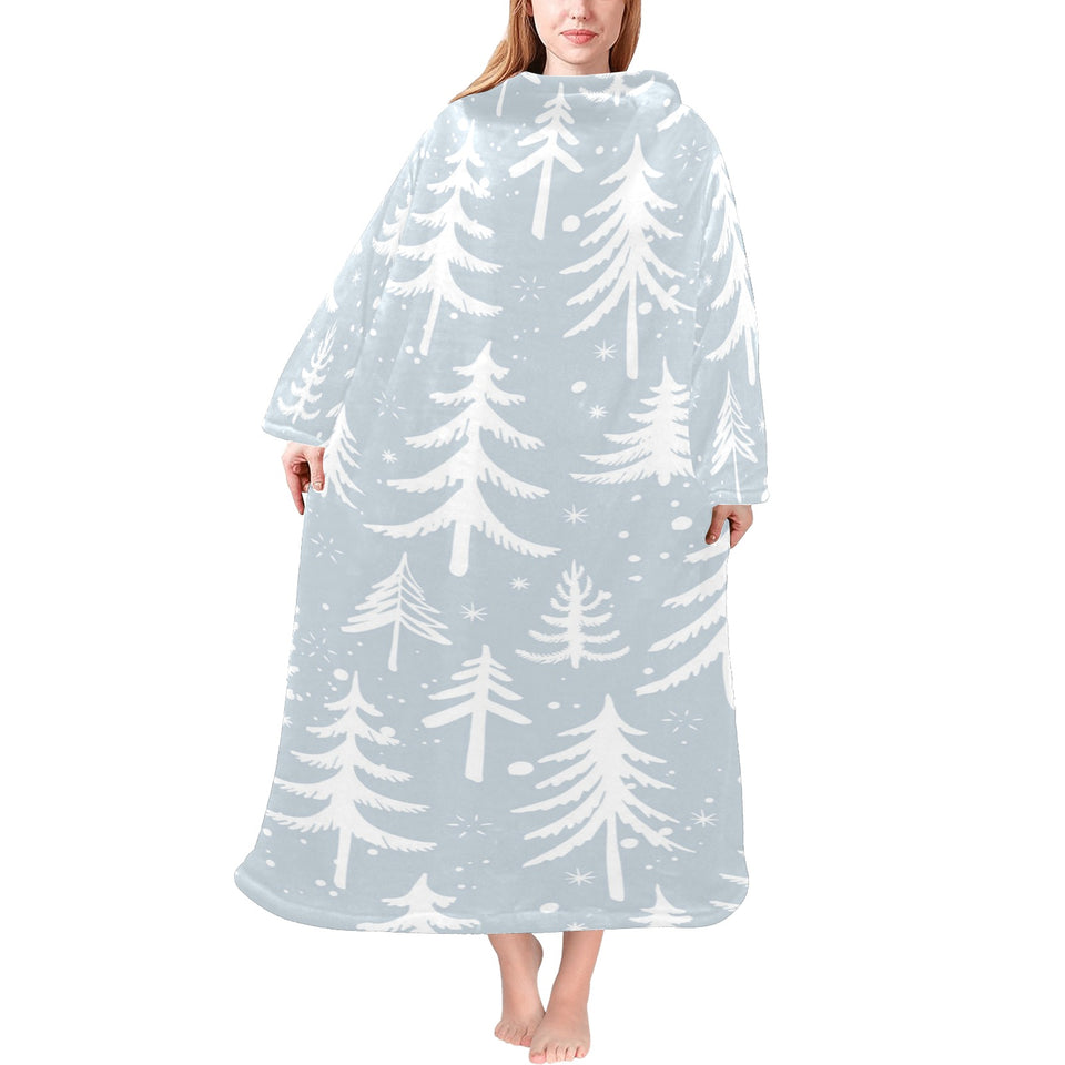 Christmas tree winter forest pattern Blanket Robe with Sleeves