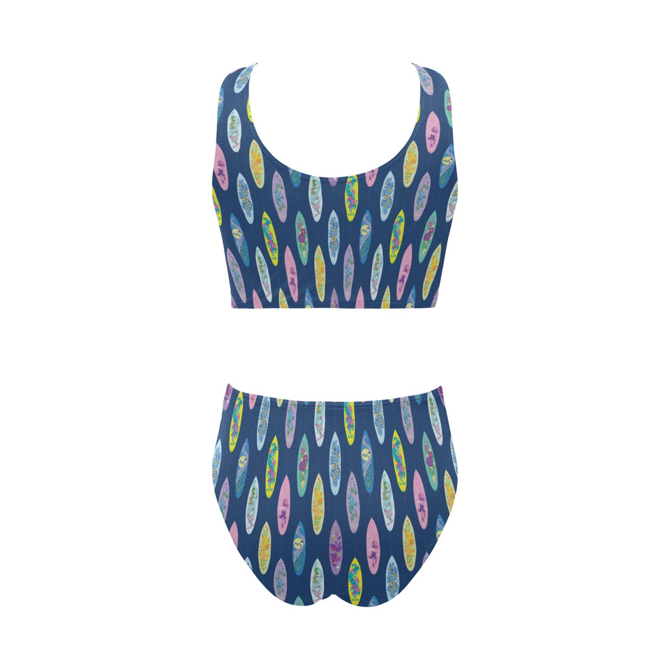 Surfboard Pattern Print Design 03 Chest Bowknot High Waisted Bikini Swimsuit
