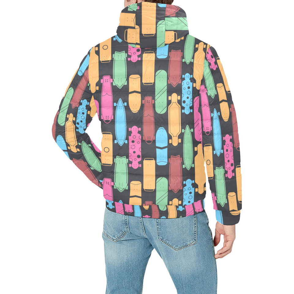 Skate Board Pattern Print Design 02 Men's Padded Hooded Jacket