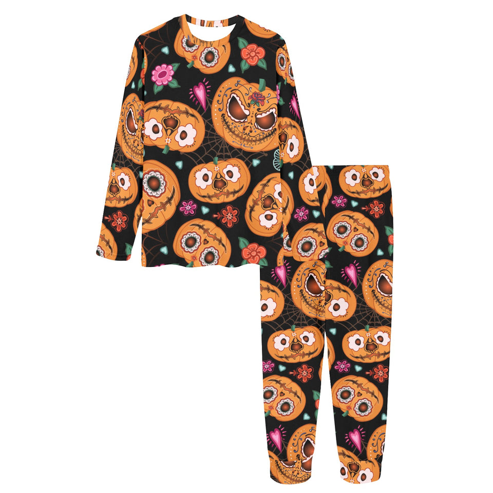Pumpkin flowers spiderweb Halloween theme Women's All Over Print Pajama Set