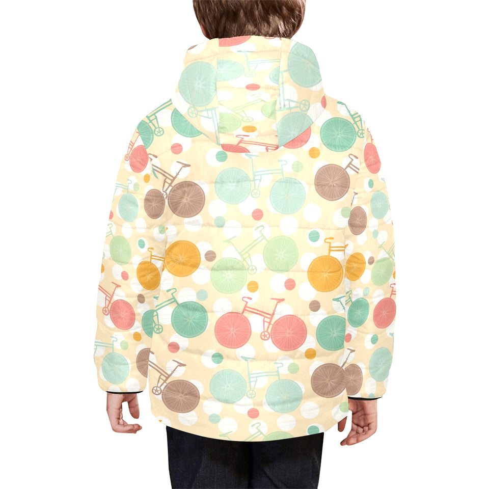 Bicycle Pattern Print Design 01 Kids' Boys' Girls' Padded Hooded Jacket