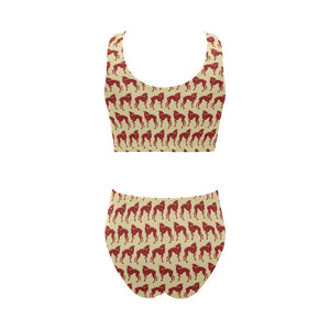 Greyhound Pattern Print Design 04 Chest Bowknot High Waisted Bikini Swimsuit