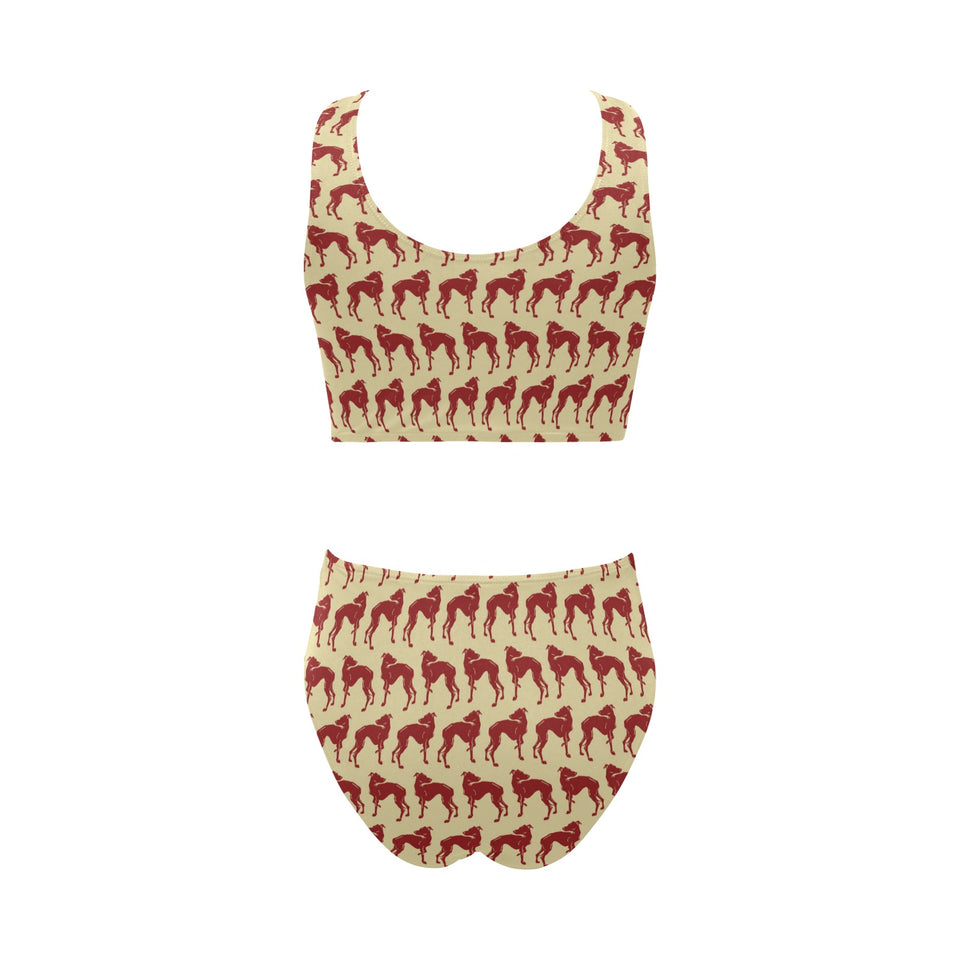 Greyhound Pattern Print Design 04 Chest Bowknot High Waisted Bikini Swimsuit