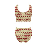 Greyhound Pattern Print Design 04 Chest Bowknot High Waisted Bikini Swimsuit