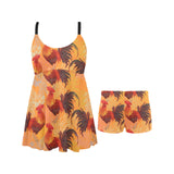 red rooster chicken cock pattern Chest Sexy Pleated Two Piece Swim Dress