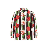 red and white tulips pattern Men's Long Sleeve Polo Shirt