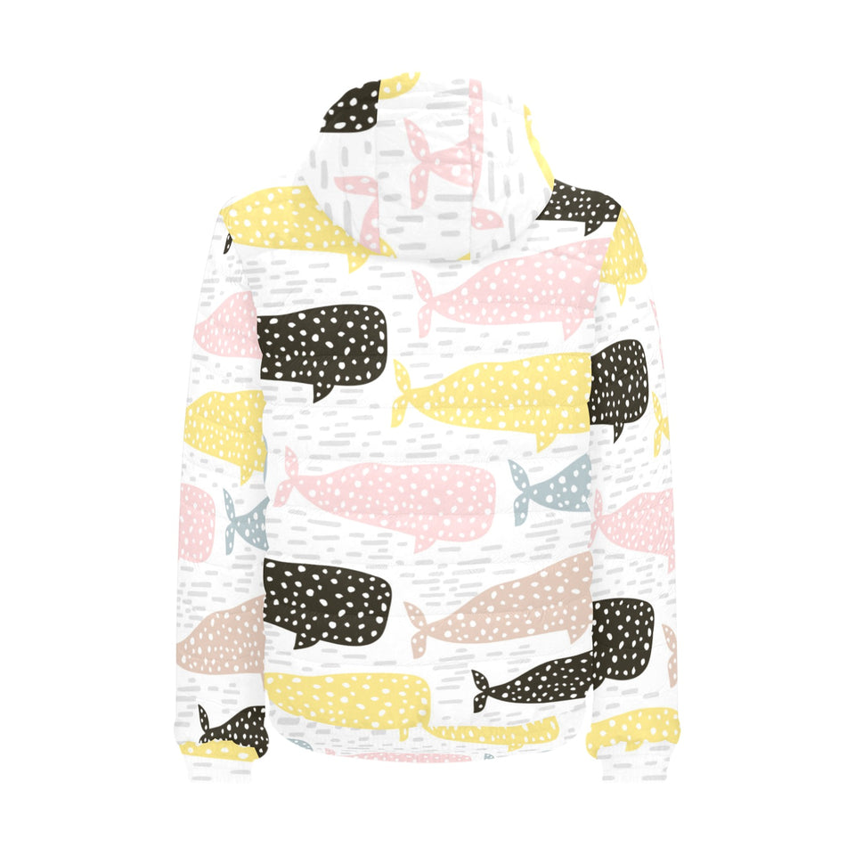 Whale dot pattern Men's Padded Hooded Jacket