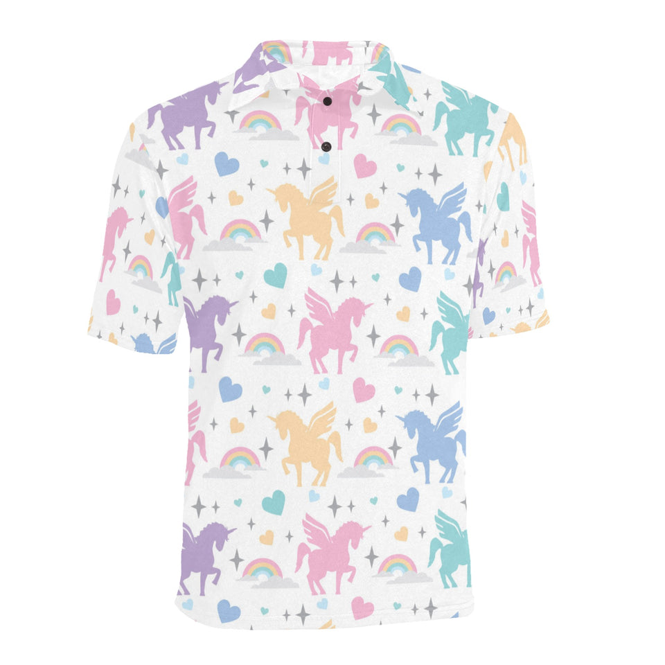 colorful unicorn rainbow heart pattern Men's All Over Print Polo Shirt