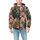Horse head wild roses pattern Men's Padded Hooded Jacket