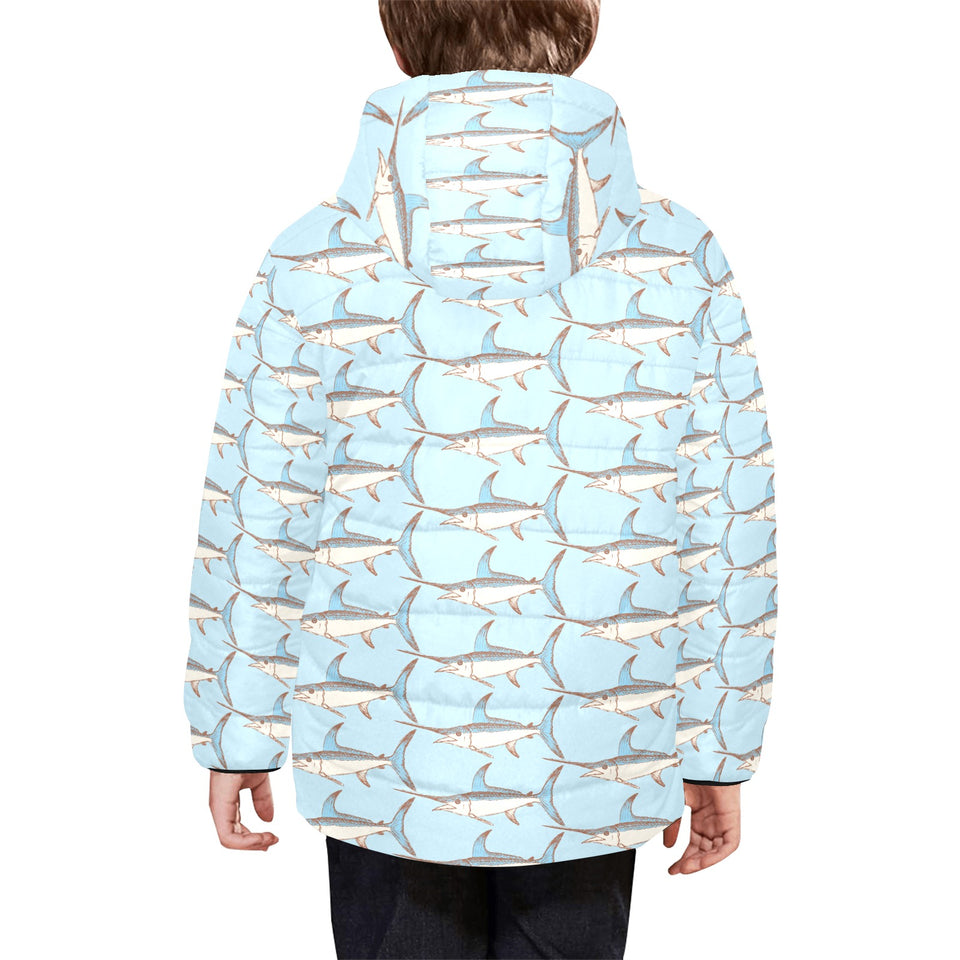 Swordfish Pattern Print Design 01 Kids' Boys' Girls' Padded Hooded Jacket