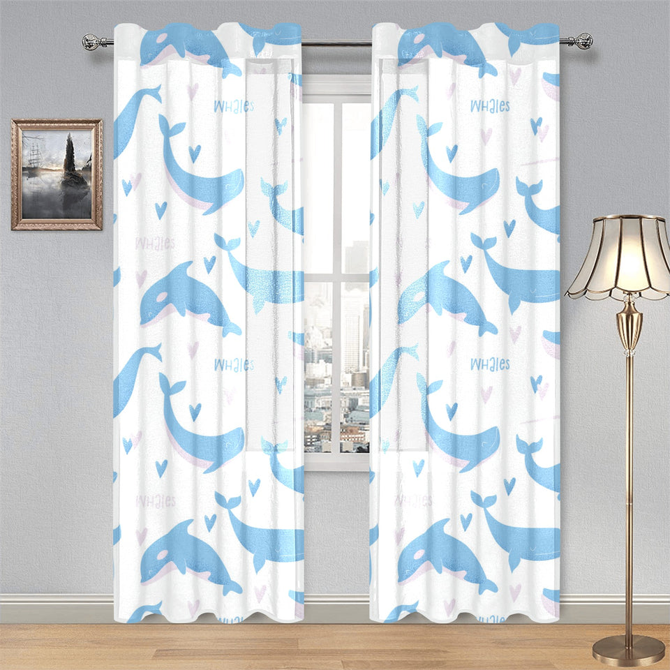 Blue whale pattern Gauze Curtain