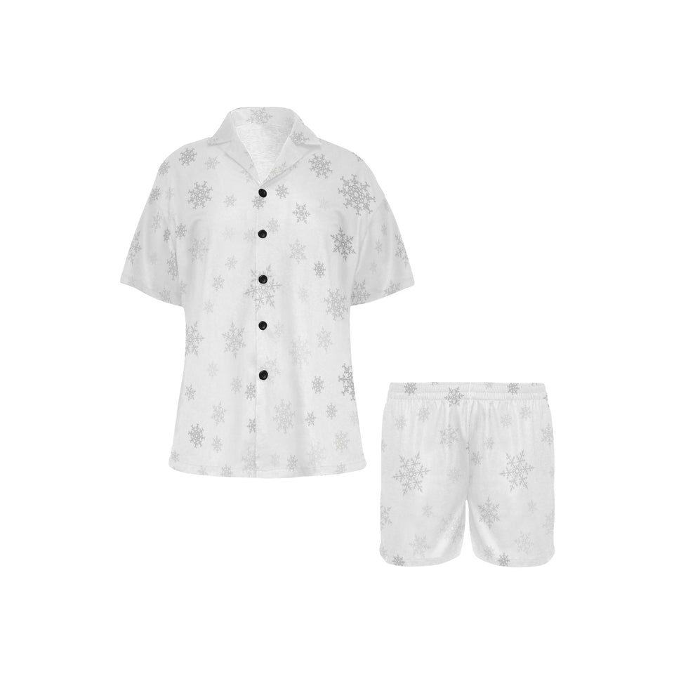 Snowflake pattern white background Women's V-Neck Short Pajama Set