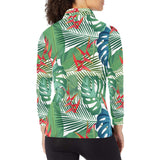 heliconia palm and monstera leaves pattern Women's Long Sleeve Polo Shirt