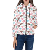 Pretzels Pattern Print Design 04 Women's Padded Hooded Jacket