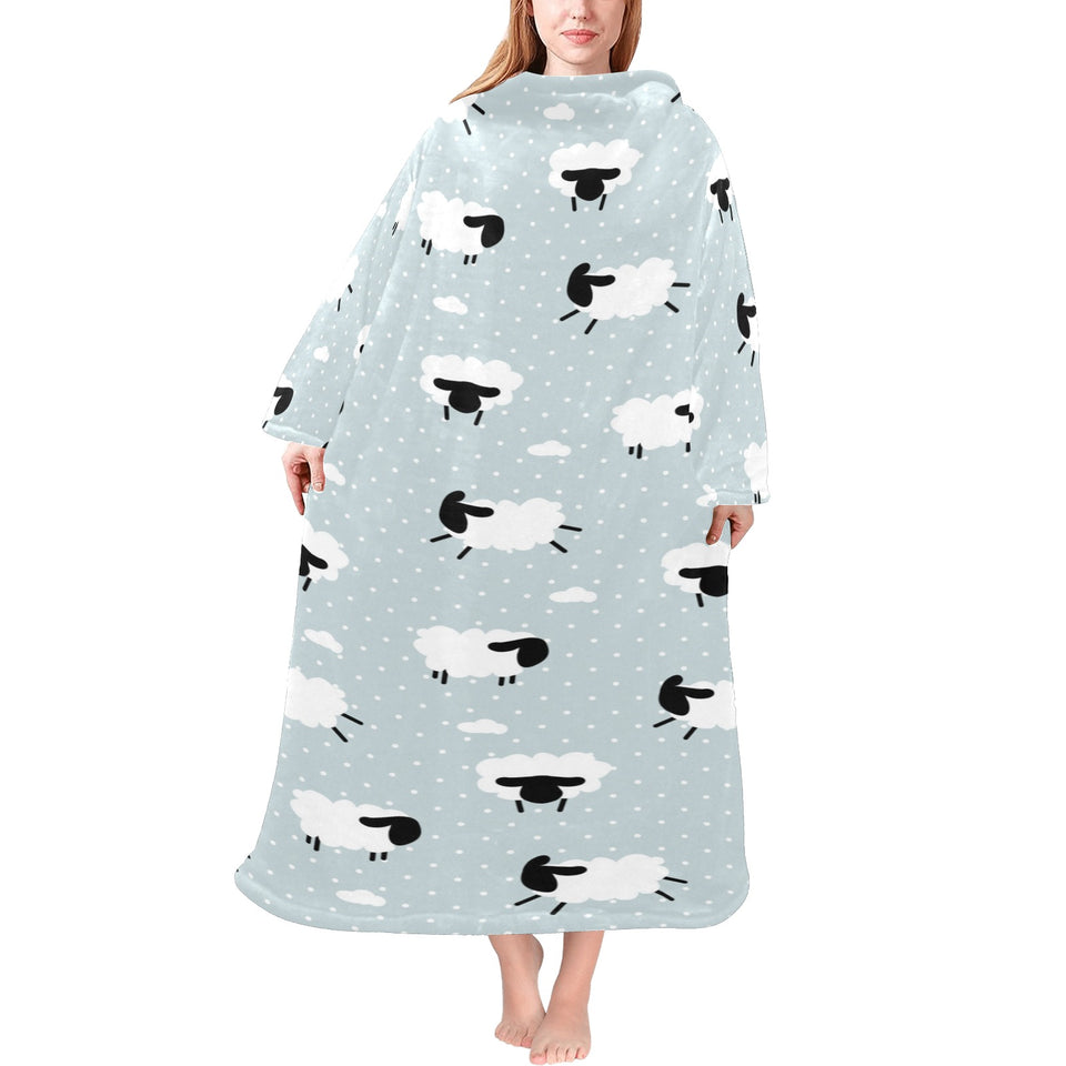 Sheep polka dot cloud pattern Blanket Robe with Sleeves