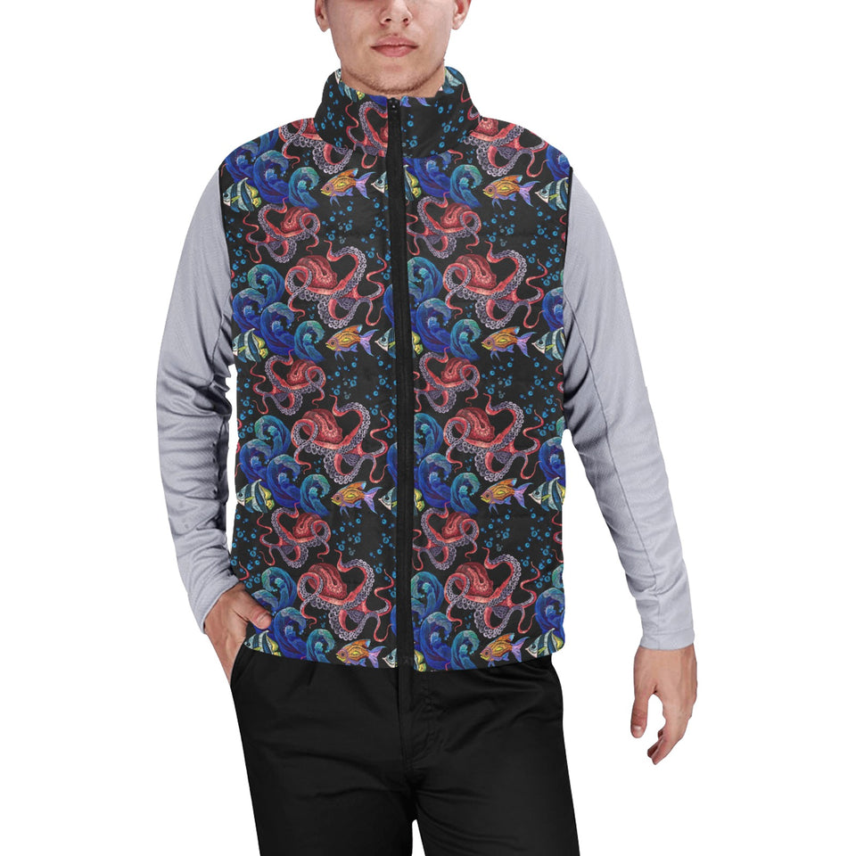 Octopus sea wave tropical fishe pattern Men's Padded Vest