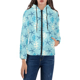 Blue starfish coral reef pattern Women's Padded Hooded Jacket
