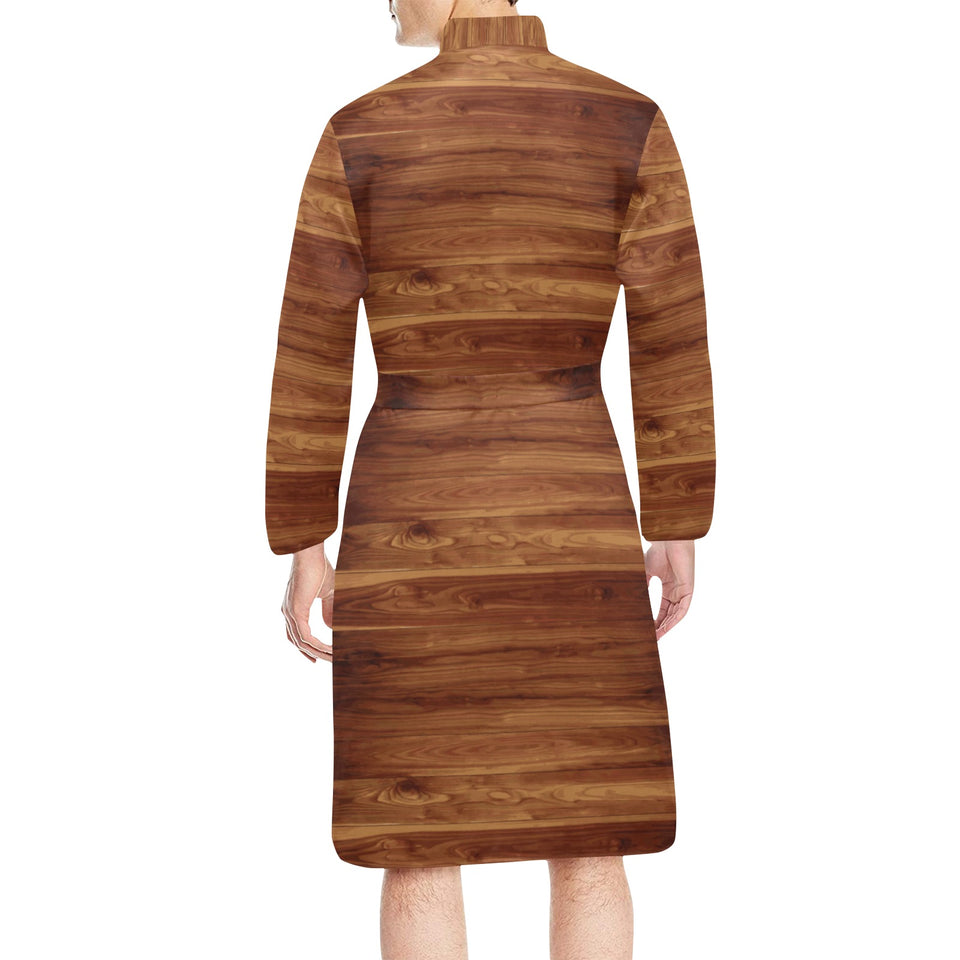 Wood Printed Pattern Print Design 04 Men's Long Sleeve Belted Night Robe