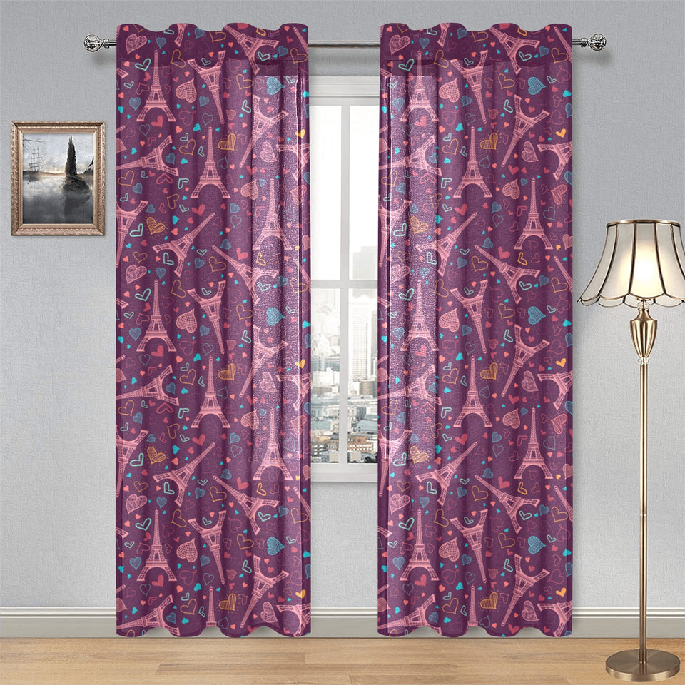 Eiffel Tower Heart Pattern Print Design 04 Gauze Curtain