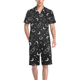 Hand drawn space rocket star planet Men's V-Neck Short Pajama Set