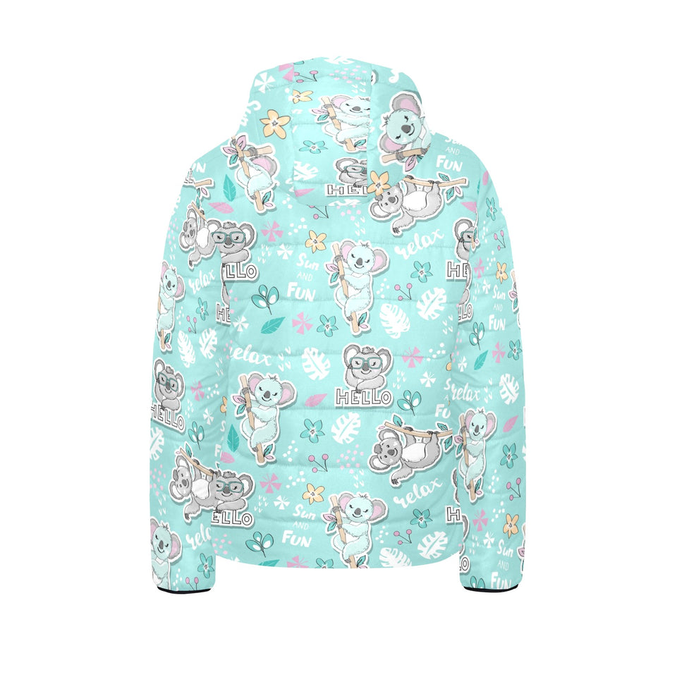 Cute koalas blue background pattern Kids' Boys' Girls' Padded Hooded Jacket