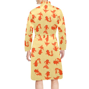 Goldfish Pattern Print Design 02 Men's Long Sleeve Belted Night Robe