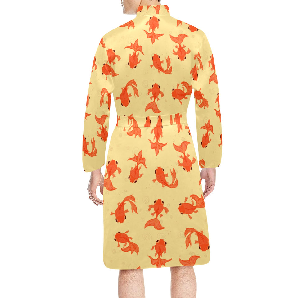Goldfish Pattern Print Design 02 Men's Long Sleeve Belted Night Robe