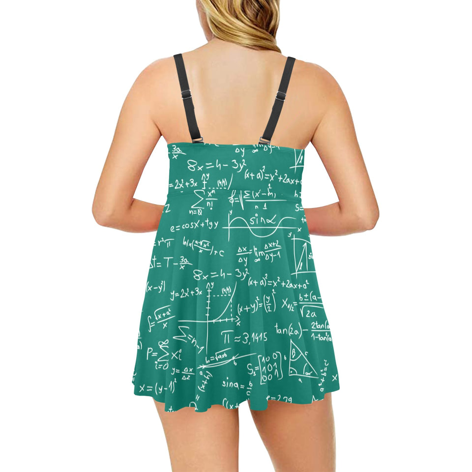 Math Pattern Print Design 01 Chest Sexy Pleated Two Piece Swim Dress