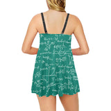 Math Pattern Print Design 01 Chest Sexy Pleated Two Piece Swim Dress