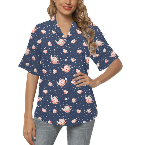 Tea pots Pattern Print Design 04 Women's All Over Print Hawaiian Shirt