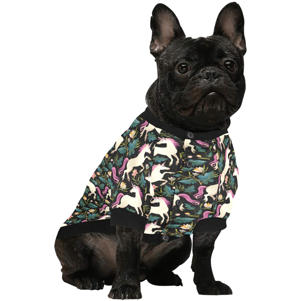 Unicorns forest background All Over Print Pet Dog Round Neck Fuzzy Shirt