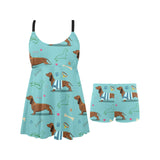 Dachshund decorative background Chest Sexy Pleated Two Piece Swim Dress