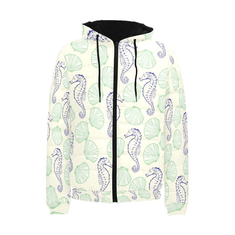 Seahorse shell pattern Men's Padded Hooded Jacket
