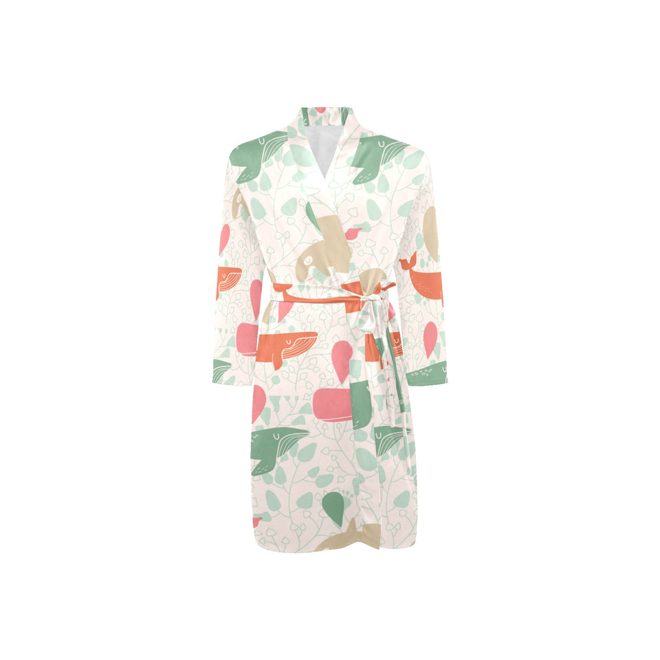 Cute whale pattern Men's Long Sleeve Belted Night Robe