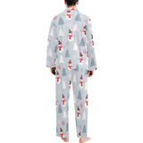 Snowman christmas tree snow gray background Men's Long Pajama Set
