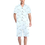 Dolphin blue striped background Men's V-Neck Short Pajama Set