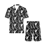 Saxophone music notes treble clef black white them Men's V-Neck Short Pajama Set