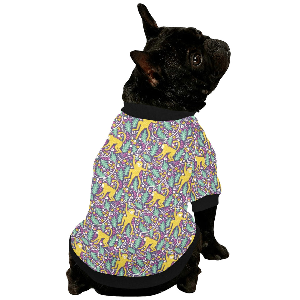 Cute yellow monkey leaves pattern All Over Print Pet Dog Round Neck Fuzzy Shirt