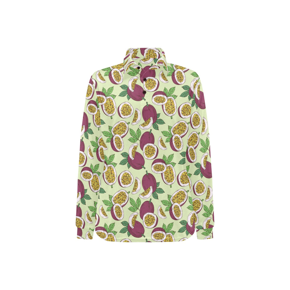 Paassion fruit pattern Women's Long Sleeve Polo Shirt