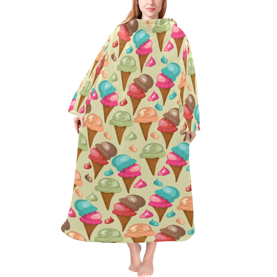 Colorful ice cream pattern Blanket Robe with Sleeves