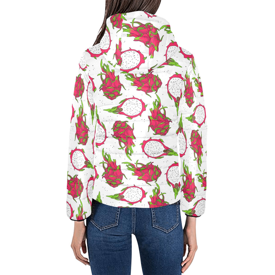 dragon fruits white background Women's Padded Hooded Jacket