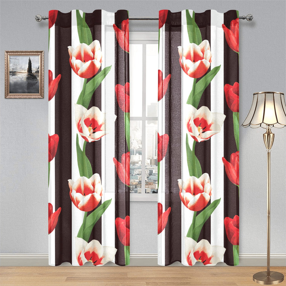 red and white tulips pattern Gauze Curtain