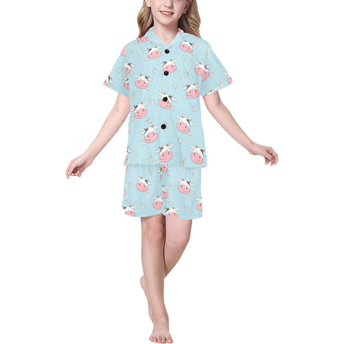 Cute cow flower pattern Kids' Boys' Girls' V-Neck Short Pajama Set