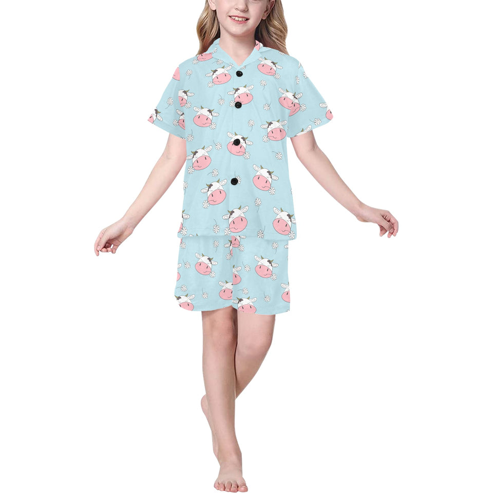 Cute cow flower pattern Kids' Boys' Girls' V-Neck Short Pajama Set