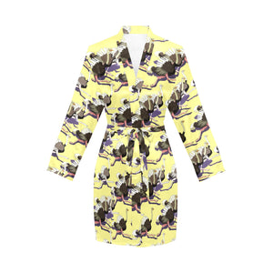Ostrich Pattern Print Design 04 Women's Long Sleeve Belted Night Robe
