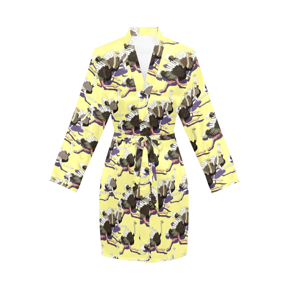 Ostrich Pattern Print Design 04 Women's Long Sleeve Belted Night Robe