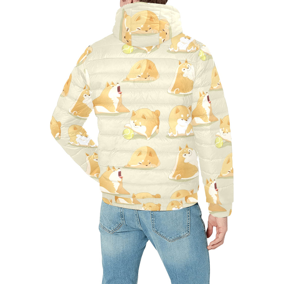 Cute fat shiba inu dog pattern Men's Padded Hooded Jacket